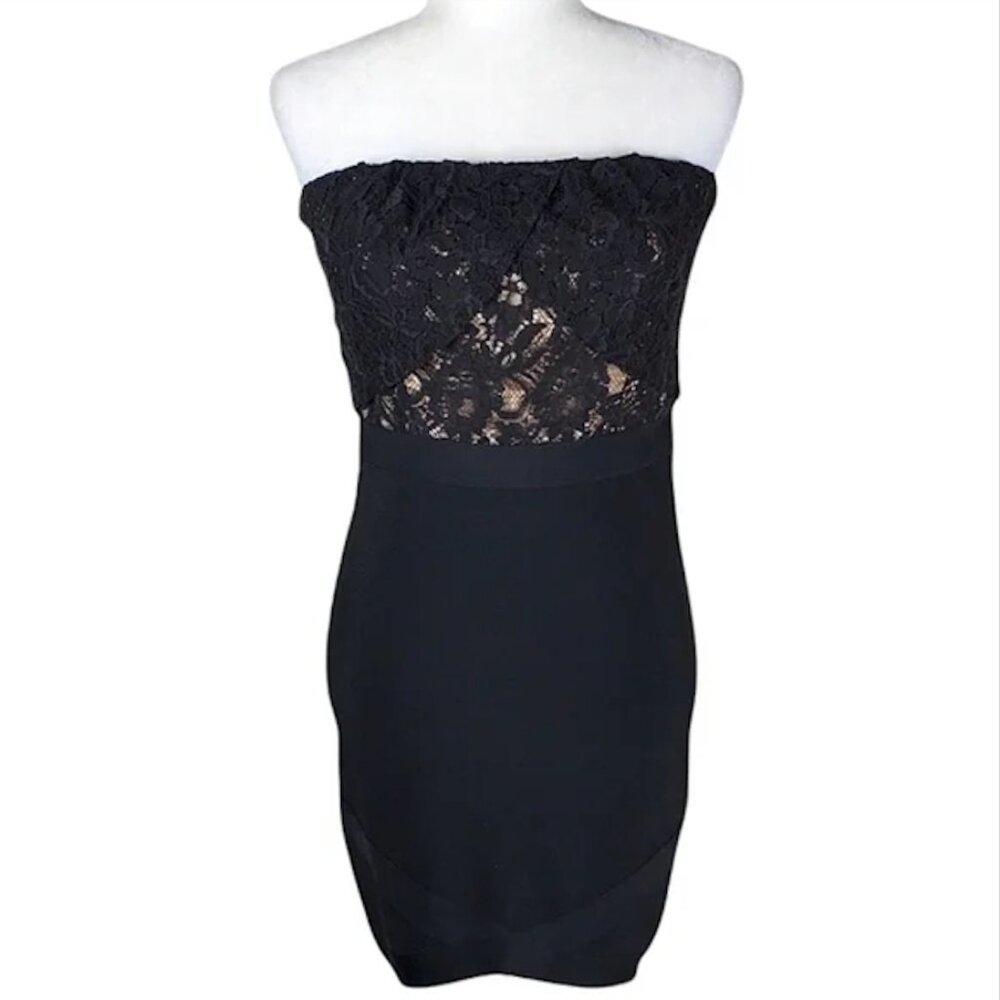 Bebe Lace Strapless Bandage Mini Dress